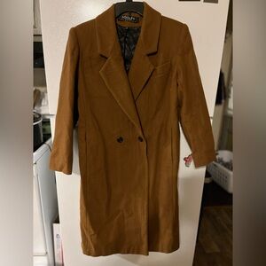Adolfo Classics Women's Brown‎ 100% Wool Long Sleeve Long Trench Coat Size 6P